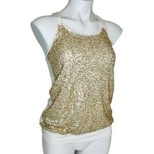 NWT Express Gold Sequin Backless Halter Tank Top XS